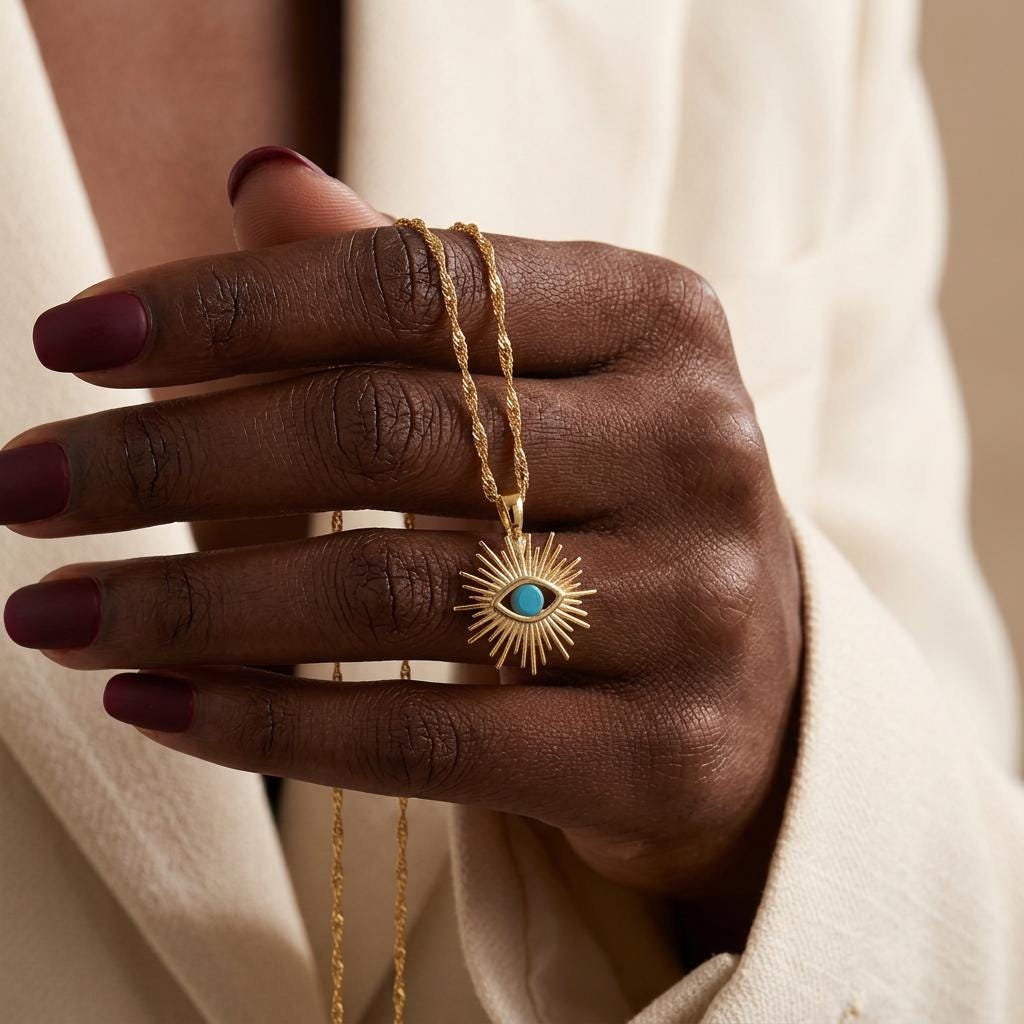 Evil Eye Sun Necklace, Pave Evil Eye Necklace, Protection Necklace, Talisman Necklace, Emerald Necklace, Minimalist Jewelry, Gift for Her