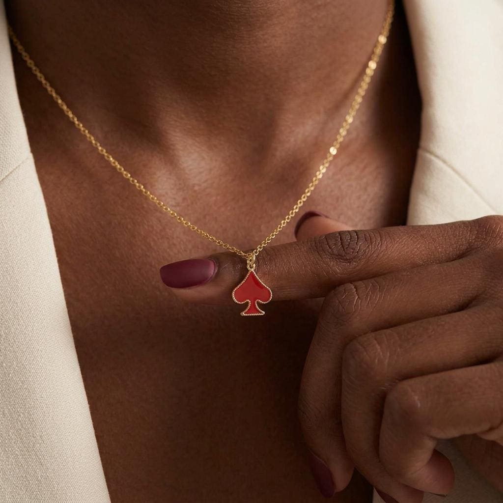 Ace of Spades Necklace, Gold Plated Playing Card Pendant Necklace, Enamel Poker Jewelry, Las Vegas Gift for Her, Cute Spades Necklace