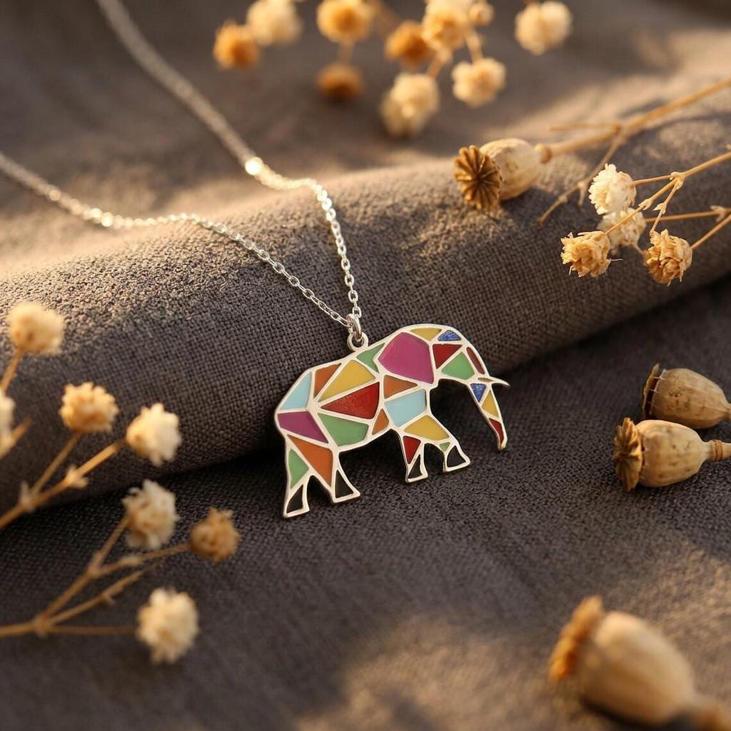 14K Gold Elephant Necklace, Sterling Silver, Everyday Jewelry for Women, Diamond structure, Prosperity Necklace Gift For Mom,Nana