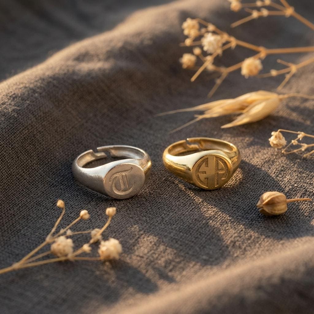 Personalized Initial Gold Ring, Signet 925 Sterling Silver Ring, Birthday Gifts, Letter Ring Jewelry, Personalized Gift for Mom, Grandma