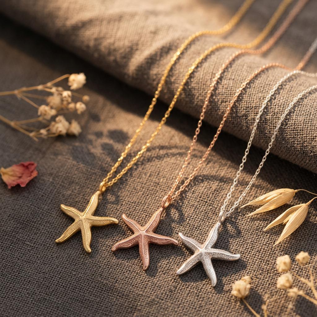 Gold Plated Starfish Necklace For Women, Dainty Gold Necklace, Minimalist Starfish Jewellery, Pendant Necklace  Gift For Mum Nana
