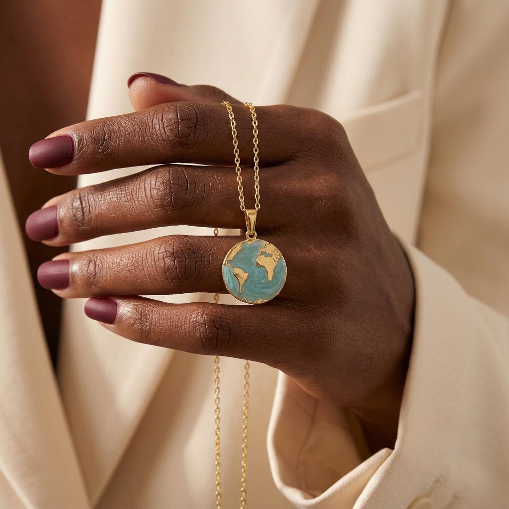 World Globe Necklace, Enamel Earth Necklace, Travel Necklace, Gold World Necklace, Minimalist Jewelry, Travel Lovers Gift, Gift for Her