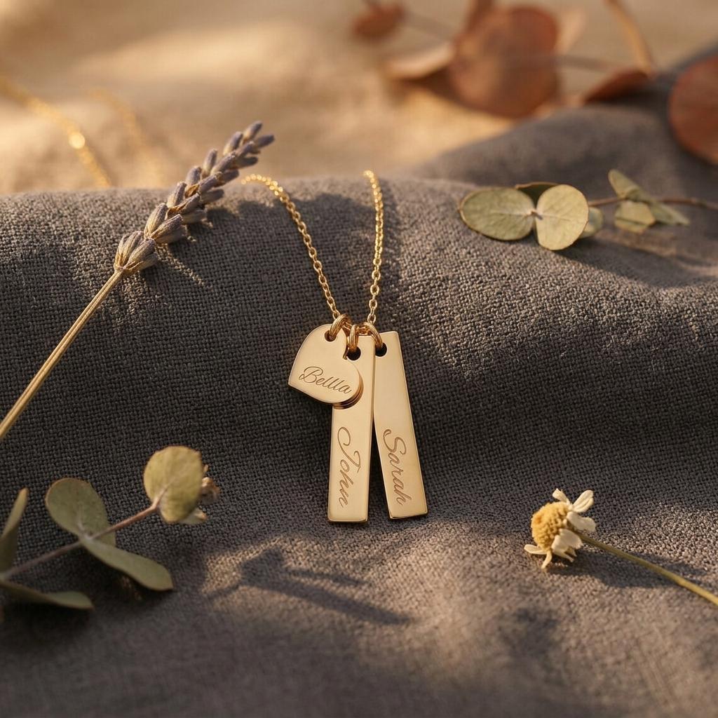 14k Gold Personalized Bar Tag Name Necklace ∙ Minimalist Name Initial Date Engraved Tags Pendant ∙ Handmade Jewelry Gift for Grandma,New Mom