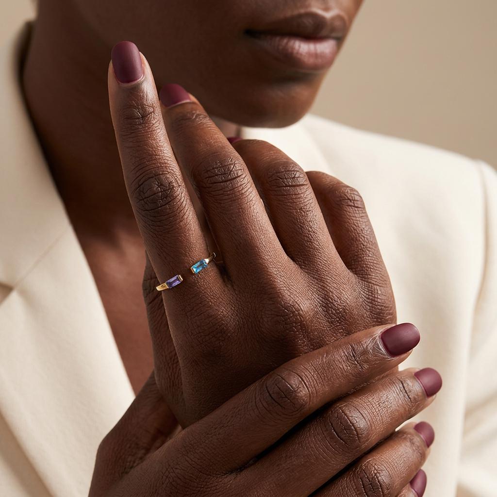 Custom Two-Birthstone Baguette Ring: Sterling Silver, Gold,Personalized Ring, Adjustable Ring, Gift for Mom,Grandma,Anniversary Gift Jewelry