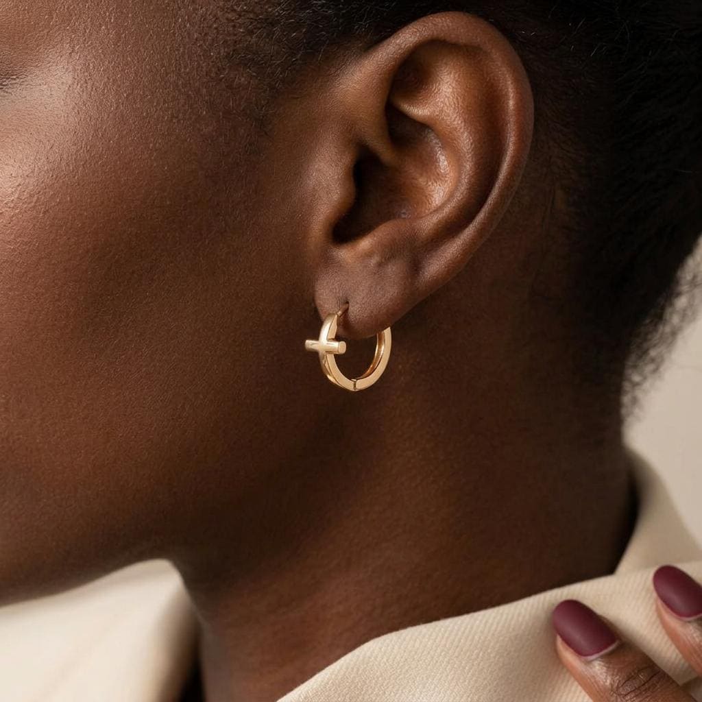 18k Gold Plated Cross Earrings, Cross Huggie Hoops, Religious Earrings,Silver Cross Hoops,Cross Charm Hoops, Christian Jewelry, Gift for Her