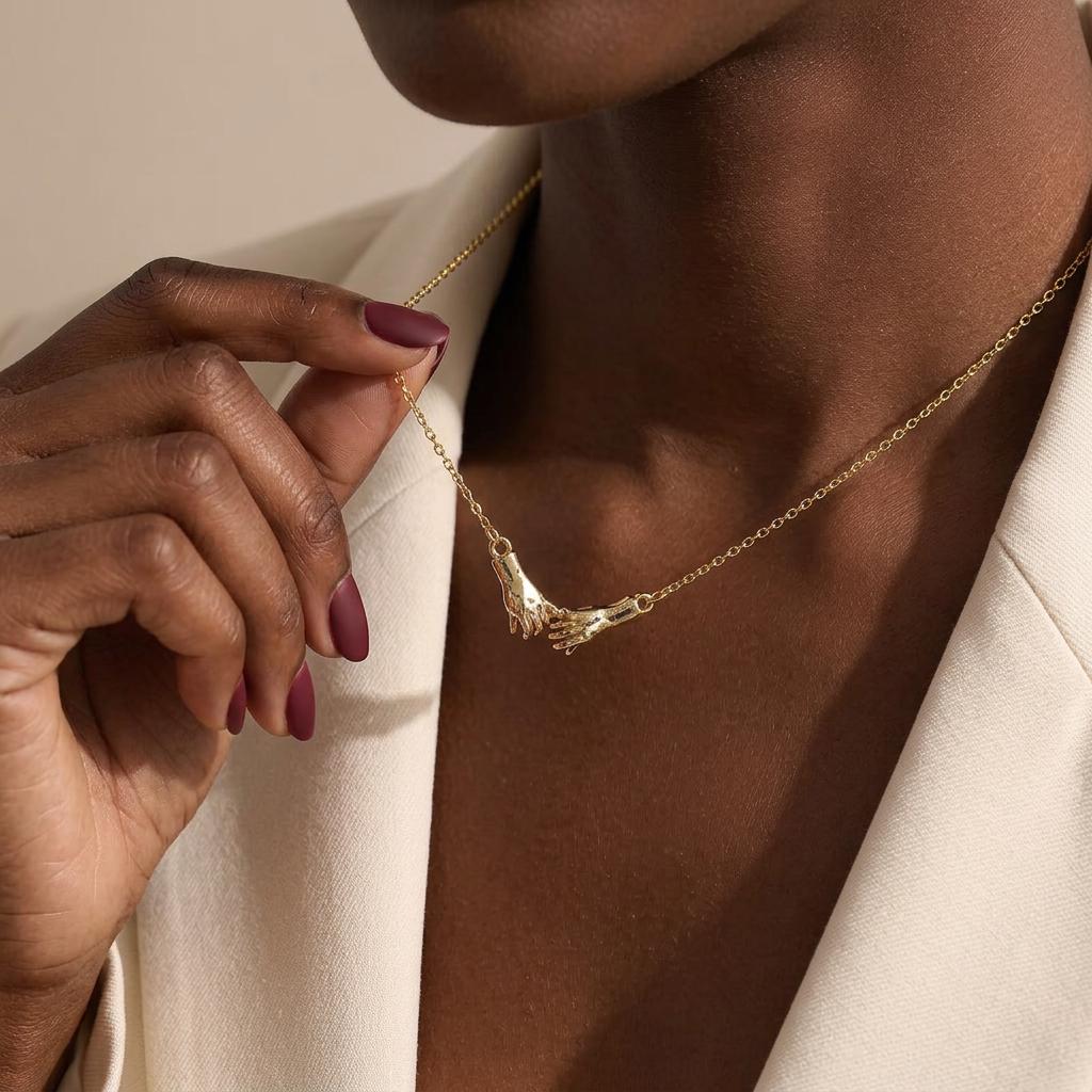 Holding Hands Necklace, 18k Gold Plated Necklace, Minimalist Couple Jewelry,  Best Friend Gift, Gift for Her