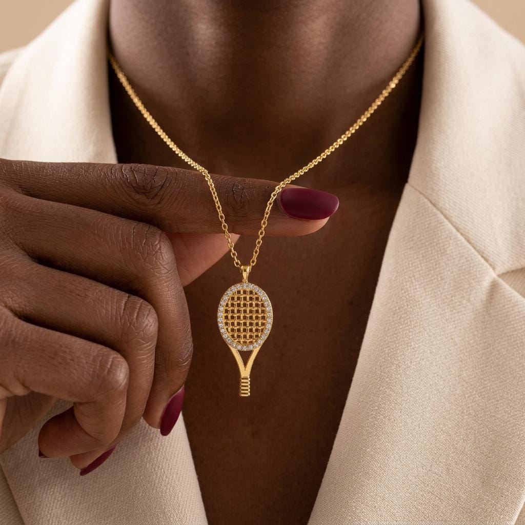 Dainty Tennis Racket Charm Pendant Necklace: Sports Lover Gift 18K Gold Dipped, Custom Jewelry, Sport Necklace, Gift for Her Women