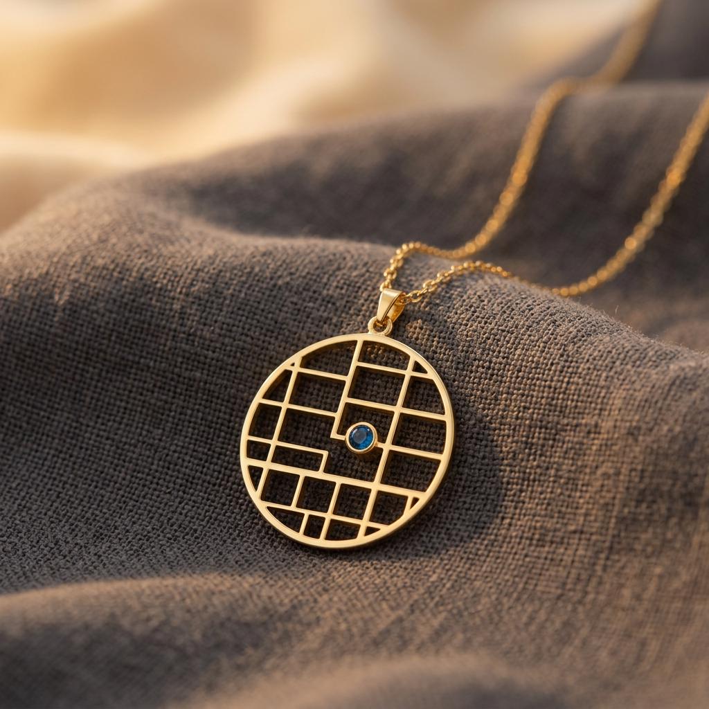 Custom Map Necklace with Birthstone Personalized Map Jewelry First Date Location Necklace GPS Pendant for Travelers First Kiss Coordinates