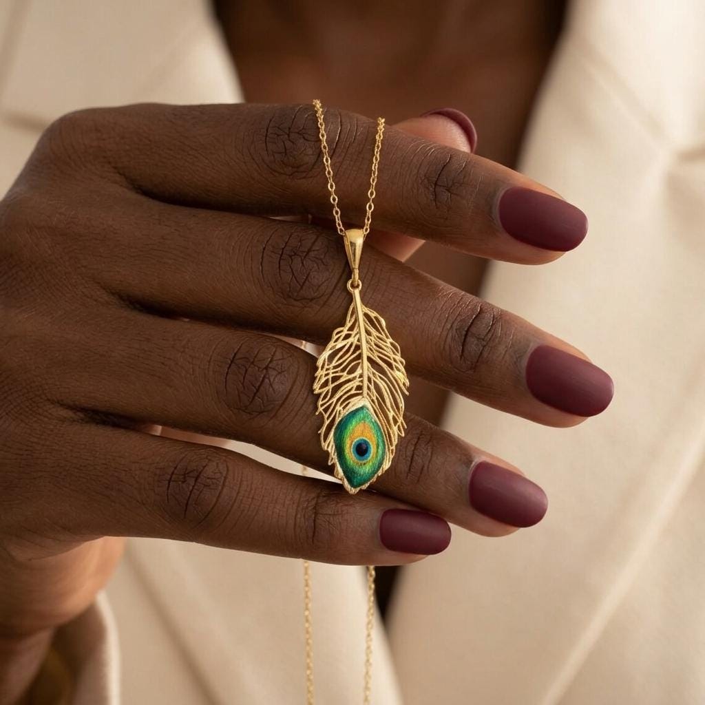 Peacock Feather Necklace With Evil Eye,Gold Plated Peacock Pendant,Dainty Feather Necklace,Bird Feather Charm,Boho Jewelry Gift For Mom,Nana