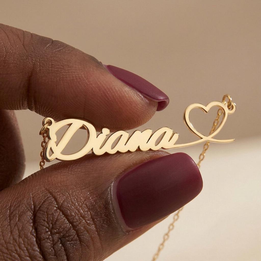 14K Gold Heart Name Necklace, Personalized Dainty Jewelry, Valentine's Day Gift for Her, Gifts for Mum, Dainty Jewelry Gift for Nana