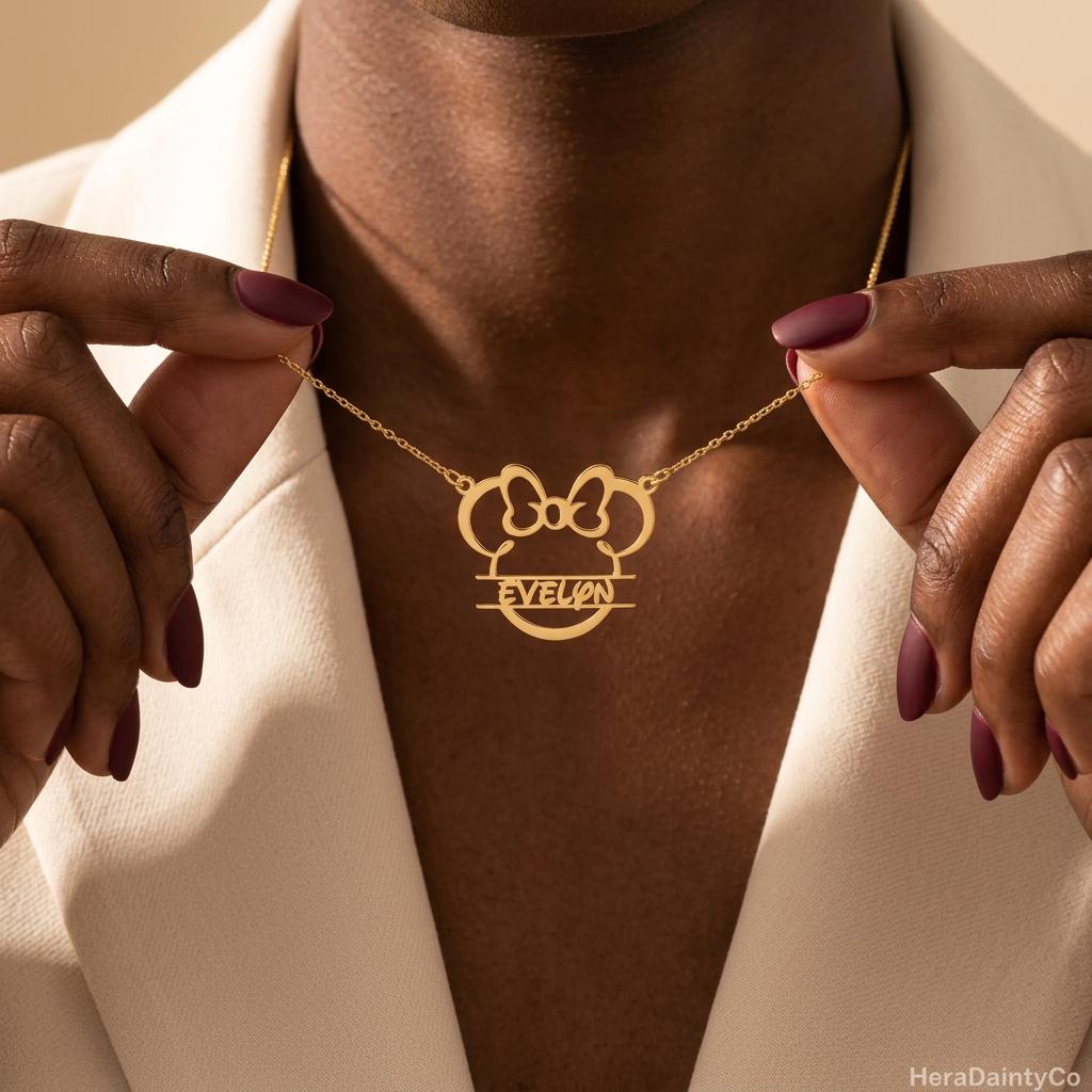 Gold Plated  Minnie Mouse Necklace, Everyday Dainty Name Necklace, Women Necklace,  Pendant Necklace, Gift for her, Custom Disney Charm Gift