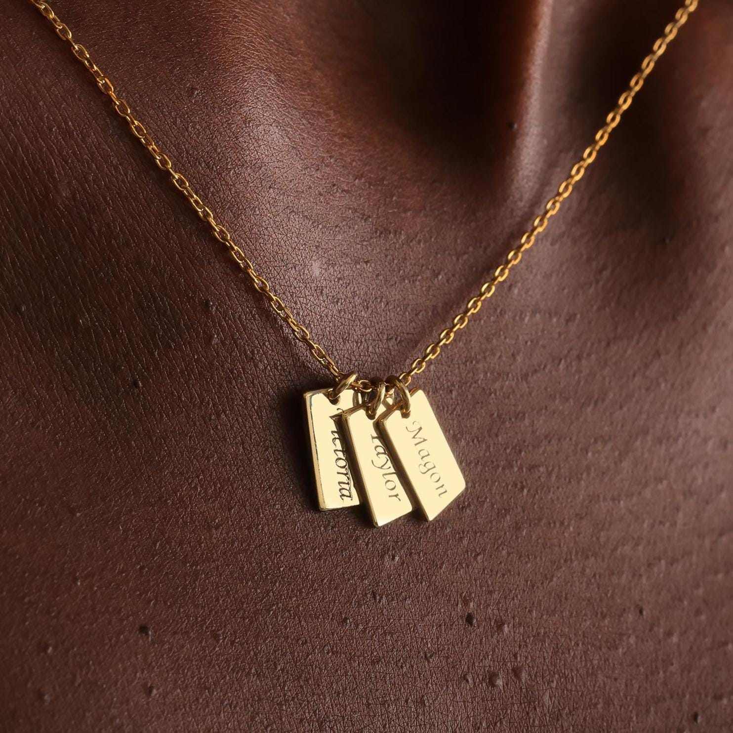 Personalized Bar Tag Necklace, Custom Engraved Initial Name Pendant, Dainty Tag Necklace, Minimalist Jewelry, Mothers Day Gift for Her