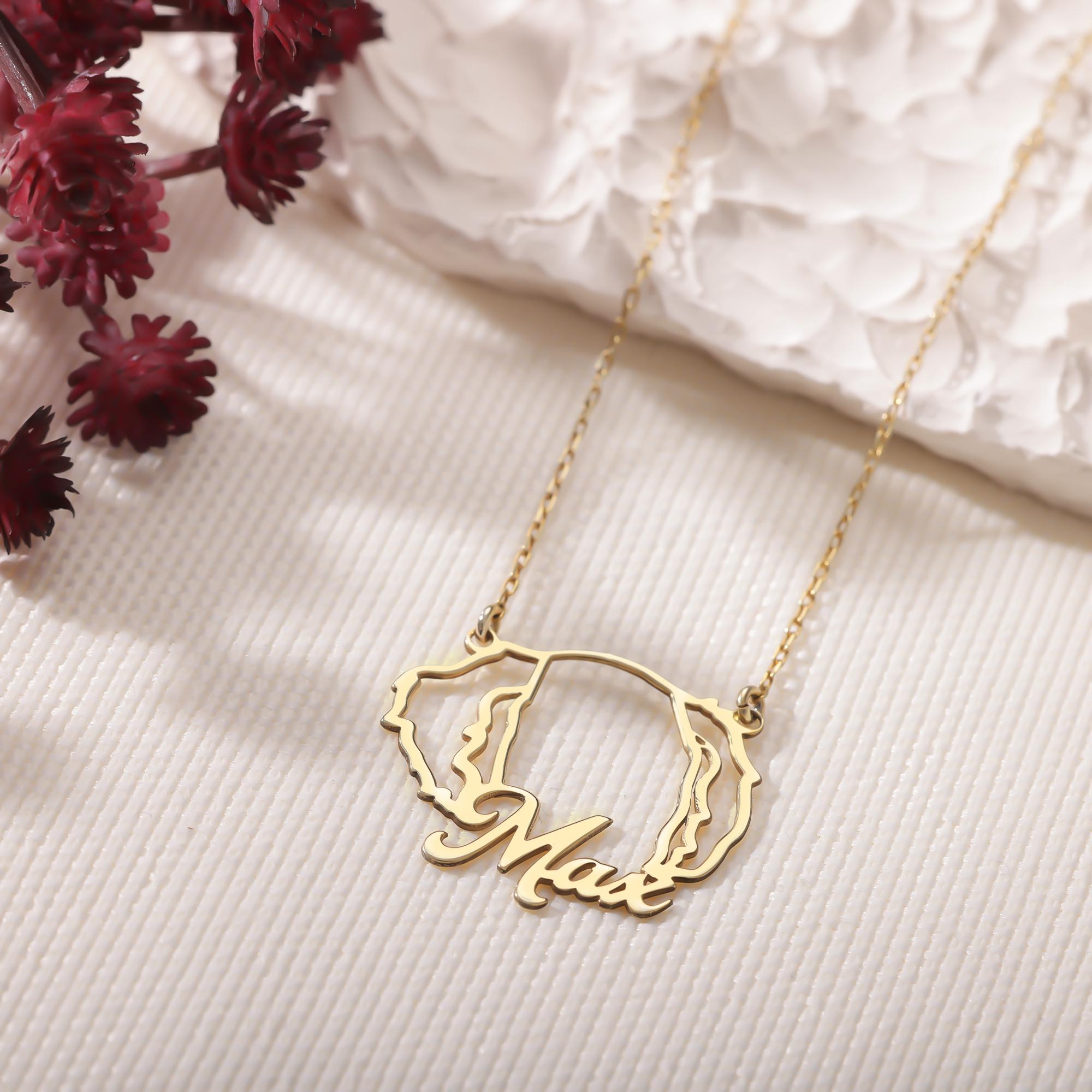 Personalized Dog Ears Necklace: Pet Name Pendant, Memorial Gifts For Loss, Silver Animal Jewelry Dog Mom Necklace