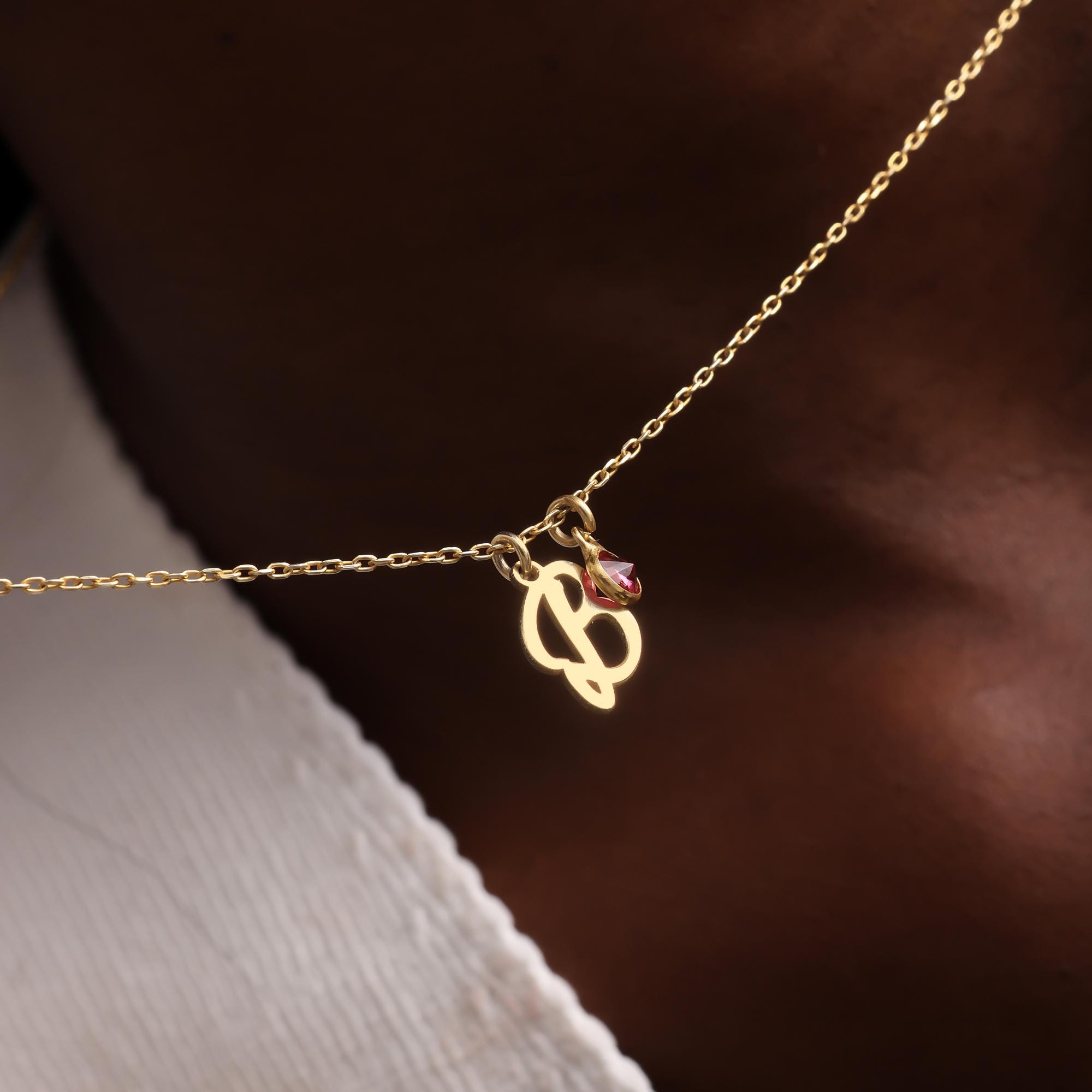Initial Necklace with Birthstone, Custom Initial Necklace, Personalized Birthstone Jewelry, Tiny Letter Necklace, Mothers Day/Birthday Gift