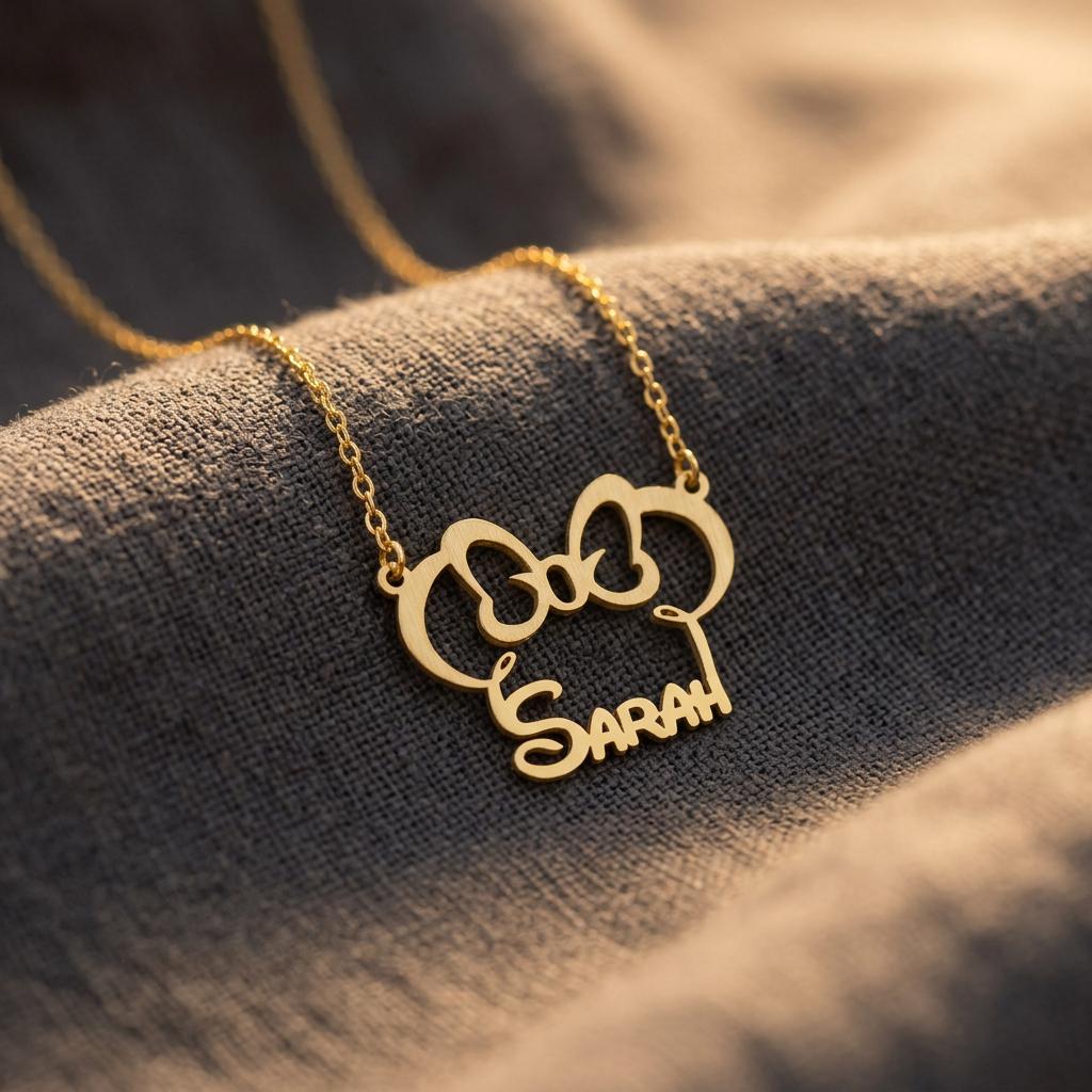 Disney Font Name Necklace, Mickey Fan Necklace, Gold Nameplate, Sterling Silver Jewelry, Kids Necklace, Minnie Lover Gift for Her