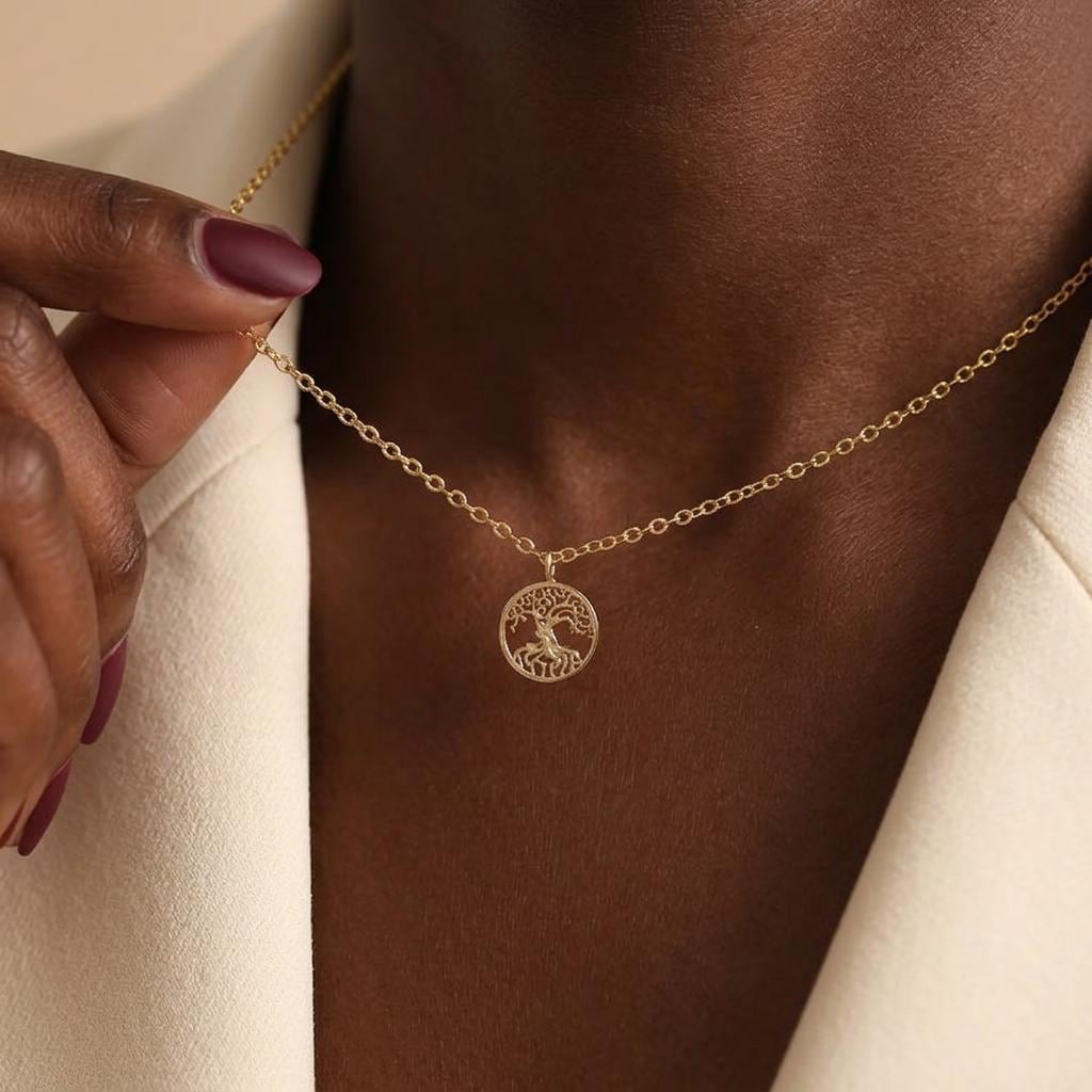 Tree of Life Necklace, Gold Plated Family Tree Coin Necklace, Minimalist Flower of Life Jewelry, Everyday Necklace Gift for Her Women
