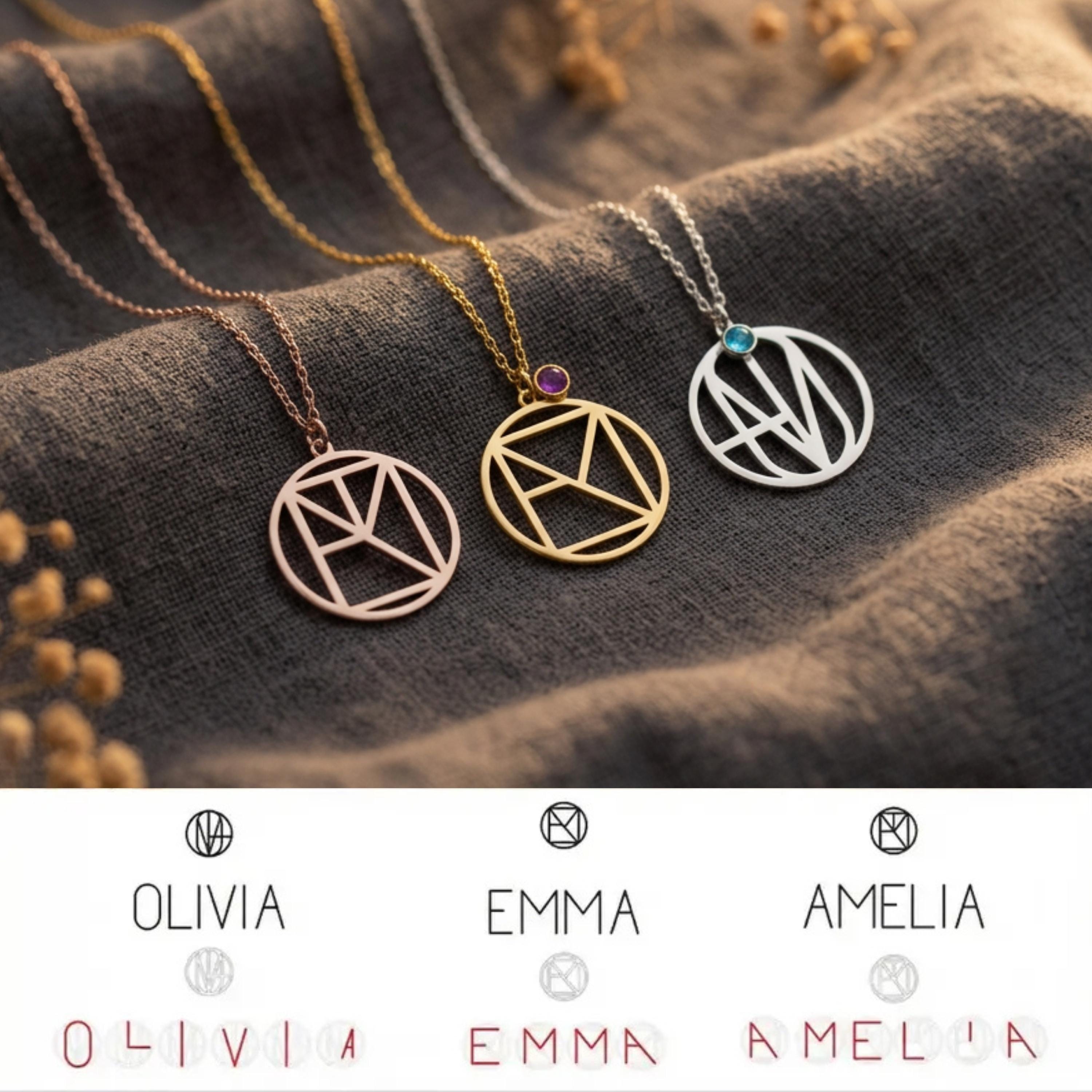 Custom Logo Name Necklace with Geometric Monogram Charm Silver Artistic Initial Pendant Gold Name Jewelry Modern Keepsake Gift Gift for Mum