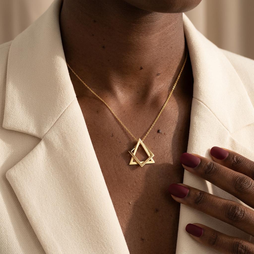 14K Gold Love Knot Necklace: Handmade Sterling Silver Chain,Love Knot Pendant with Square-Triangle Gift for Mom Mothers day gift for Grandma