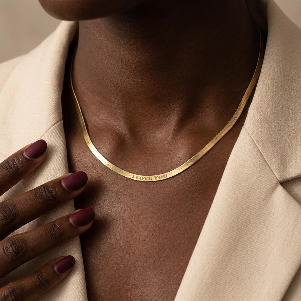Gold Herringbone Chain Necklace, Snake Chain,, Snake Necklace for Her, Everyday Necklace for Women,Gift For Girlfriend, Mum, Nana