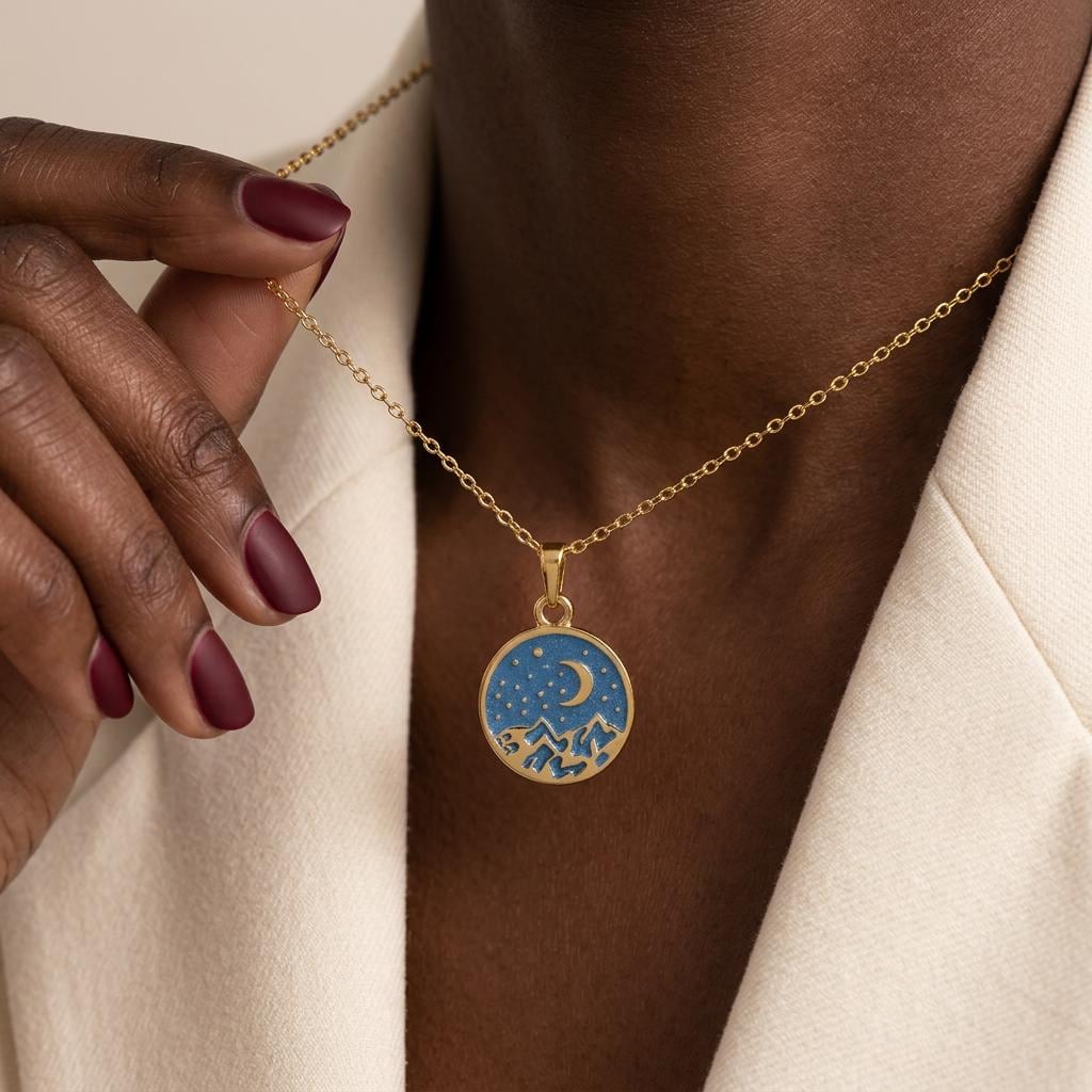 Enamel Mountain Necklace, ACOTAR Night Court Necklace, Medallion Mountain Necklace, Wanderlust Travel Jewelry, Gift for Her Women
