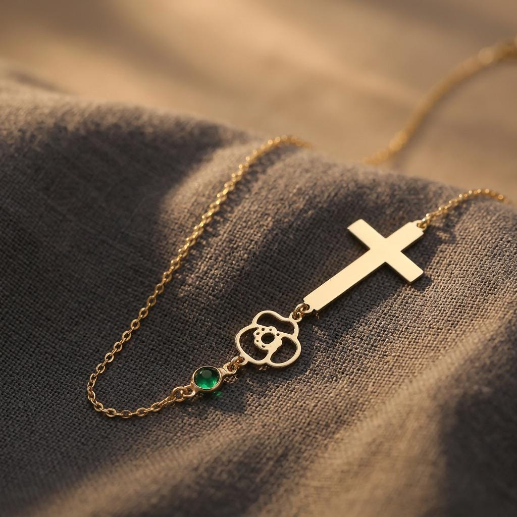 Sterling Silver Cross Necklace with Birthstone and Flower Charm, Family Cross Jewelry, Baptism Gift for Women Her