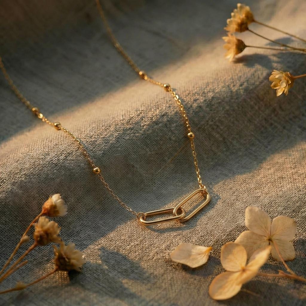 Linked Pendant Necklace – Infinity Necklace – Custom Gold Jewelry –Minimal Gold Link Necklace, Modern Everyday Jewelry, Simple Gift for Mom