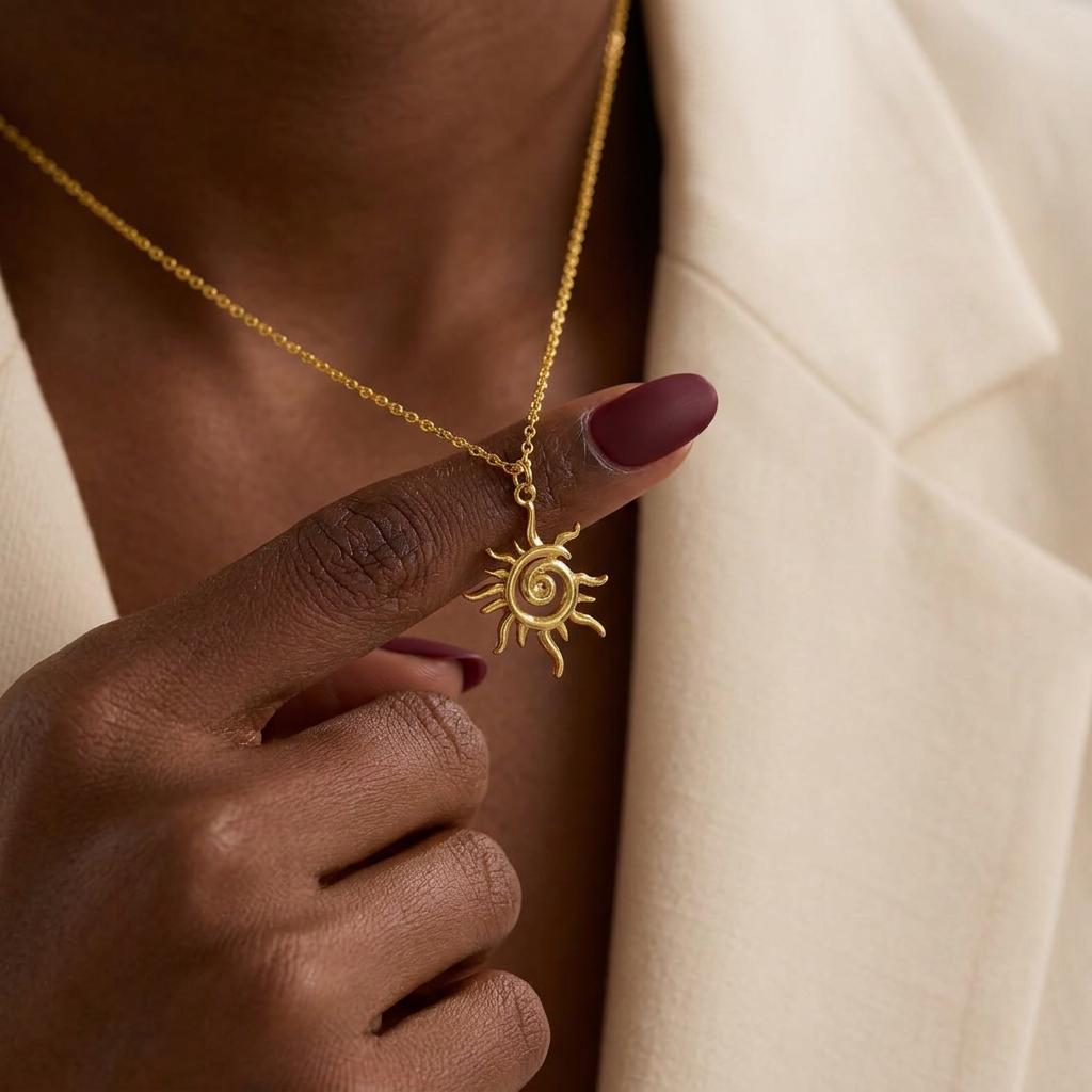 Spiral Sun Necklace, Sunburst Necklace, Celestial Necklace, Minimalist Sun Necklace, Summer Jewelry, Everyday Necklace, Gift for Her