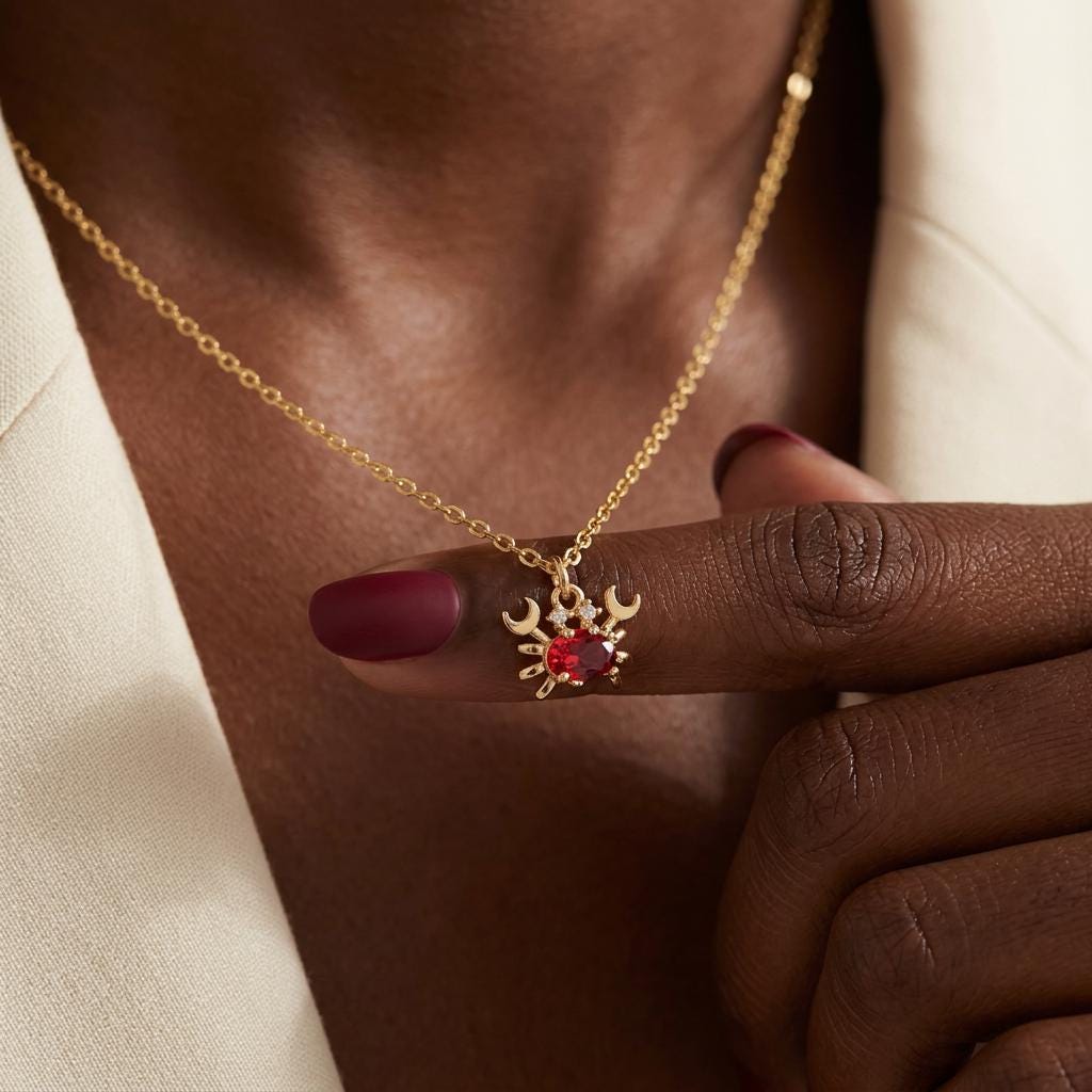 Gold Minimalist Crab Pave Necklace, Tiny Crab Necklace, Garnet Crab Necklace, Ocean Necklace, Beach Jewelry, Gift for her Mom, Nana