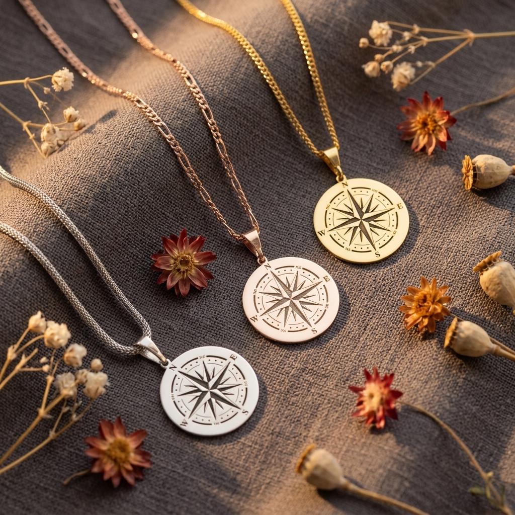 Compass Necklace – 14K Gold Plated Dainty Pendant, Direction Jewelry, Minimalist Handmade Gift for Her, Graduation Gift for Travelers Women