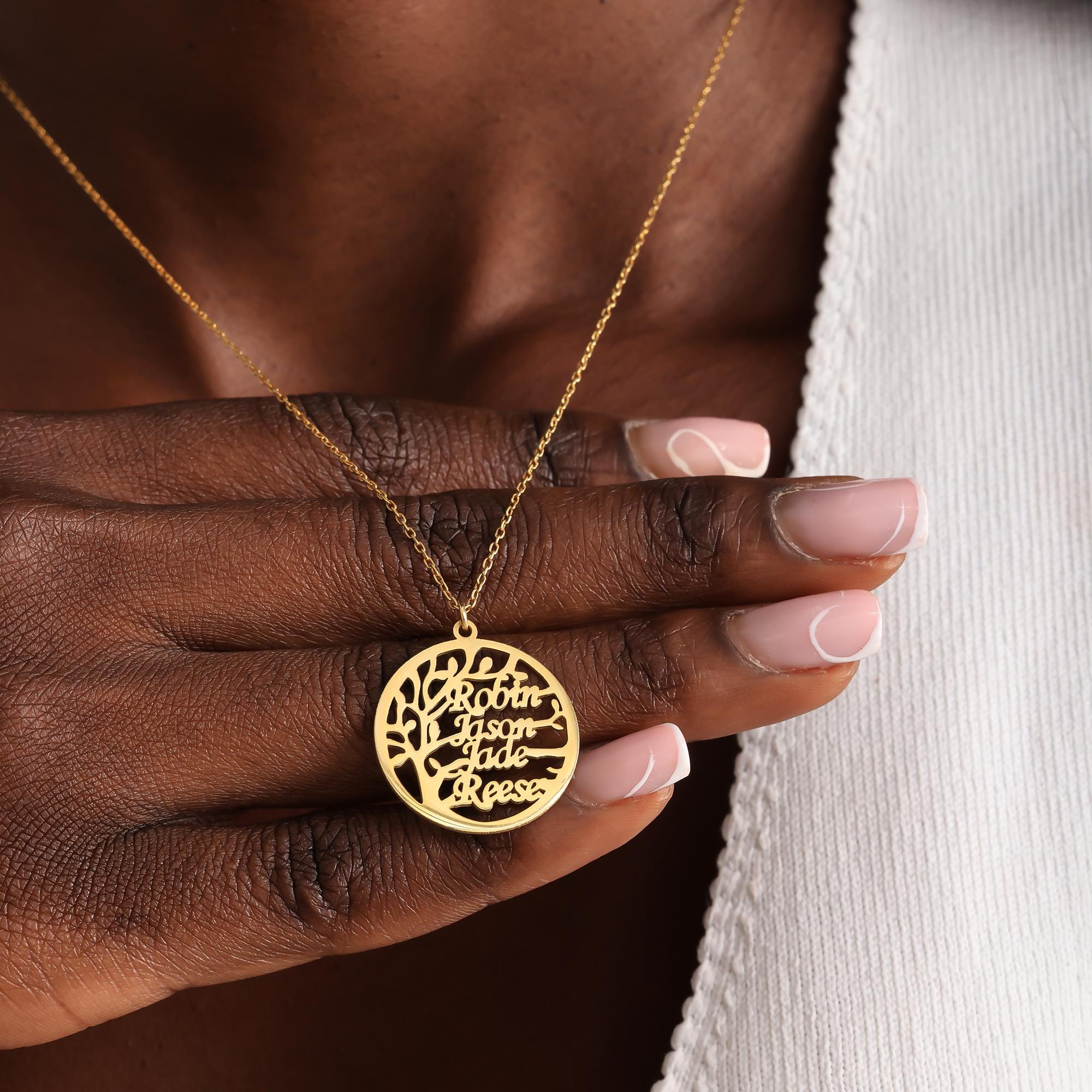 Custom tree of life necklace with kids names dainty family tree necklace personalized silver pendant for women Family Necklace for Mom