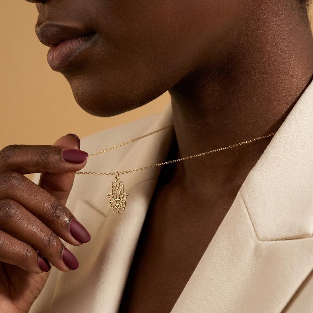 Hamsa Necklace, 14k Gold Sterling Silver, Fatima Hand, Hamsa Charm Necklace, Religious Necklace, Bat Mitzvah Gift, Gift For Mum, Nana