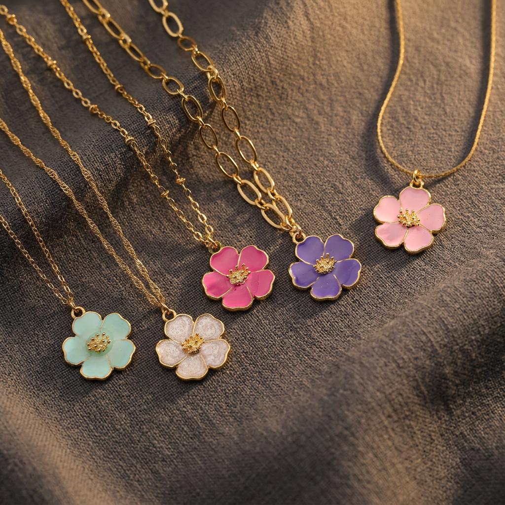 Gold Sakura Flower Necklace: 18k Gold Plated Floral Pendant, Everyday Necklace, Handmade Necklace,Mothers Day Gift for Mum, Nana, Her