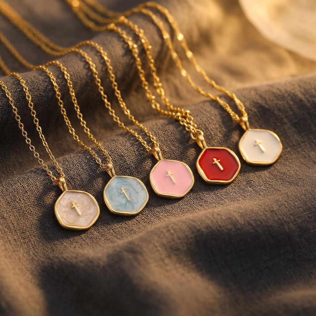 Gold Enamel Mini Cross Necklace with Multiple Chain Options, Tiny Cross Necklace, Religious Necklace, Christian First Communion Gift for Her