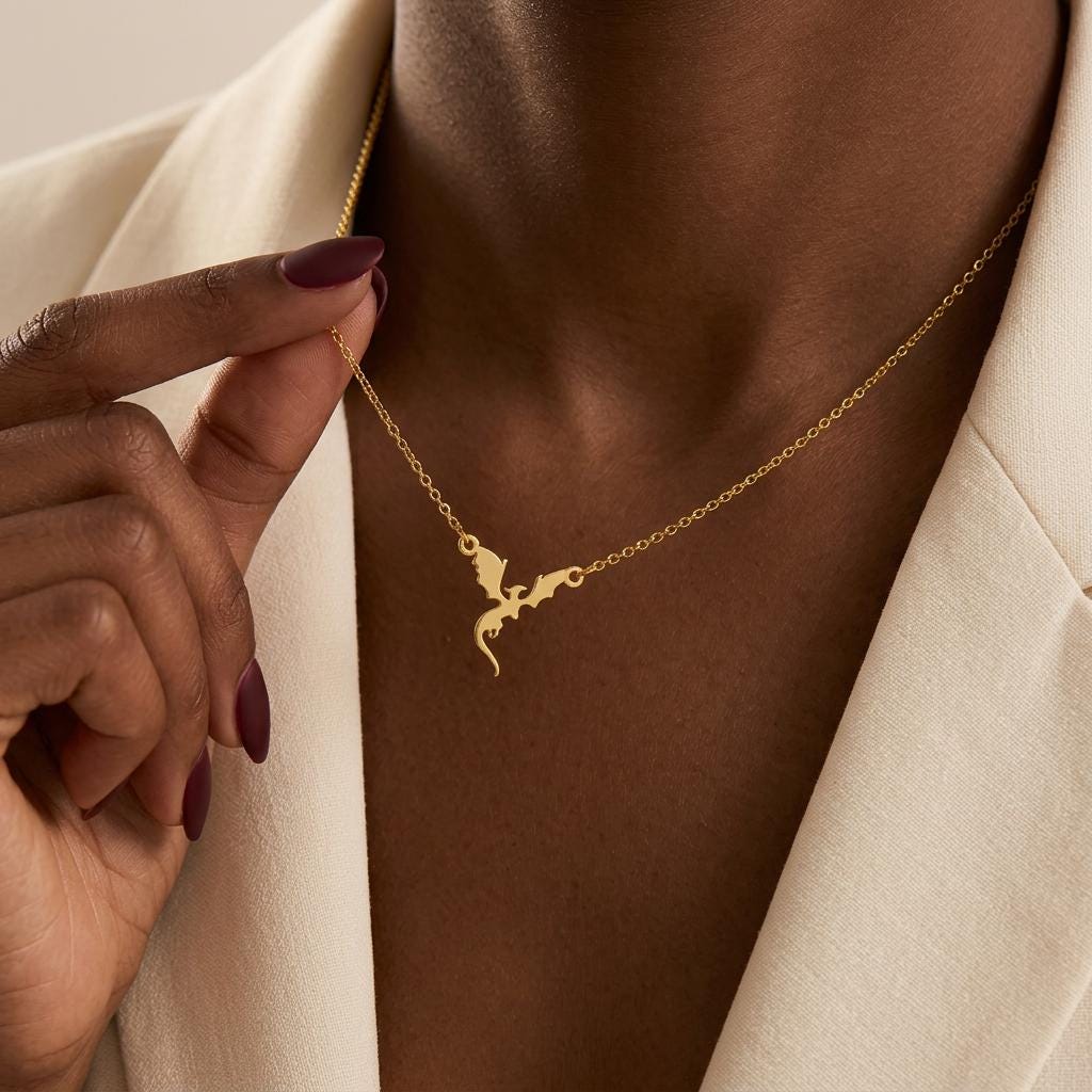 Dragon Pendant Necklace, Gold Dragon Necklace for Women, Minimalist Medieval Fantasy Jewelry, Everyday Animal Pendant Gift for Her