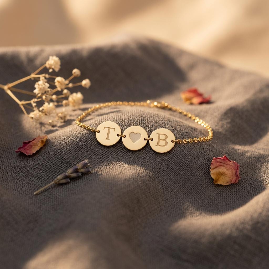 14k Gold Initial Disc Bracelet with Initials Personalized Letter Bracelet Silver Bracelet Disc, Gift for Mom Grandma, Mothers Day Gift