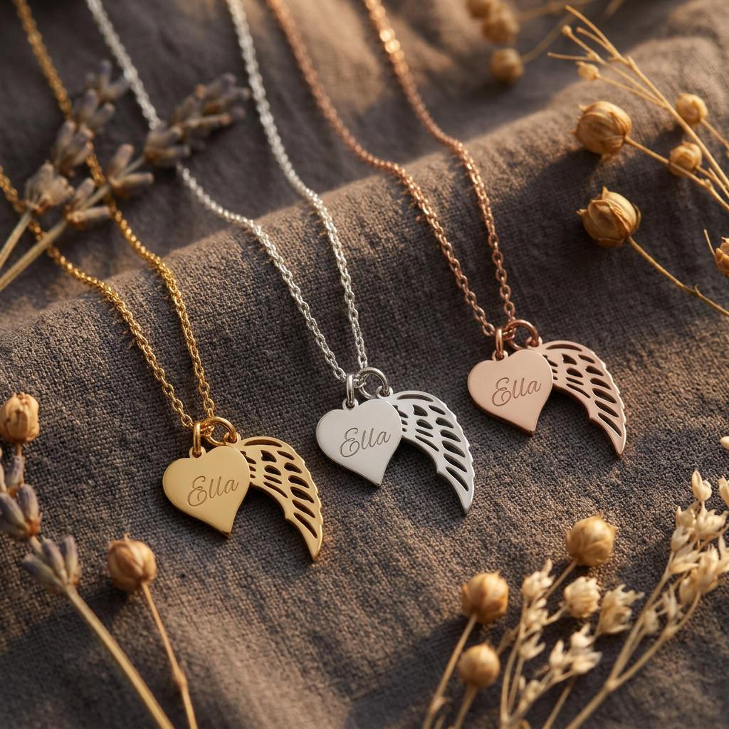 Heart Name Necklace with Wings, Angel Wings Necklace, Memorial Wing Necklace, Remembrance Gifts, Personalized Grieving Gift For Mum, Nana