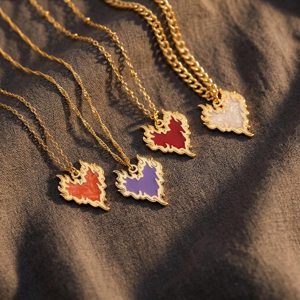 Red Enamel Fire Heart Necklace, Burning Heart Pendant, Gold Sacred Heart Jewelry, Love Charm, Edgy Passion Gift, Everyday Necklace, Mom Gift