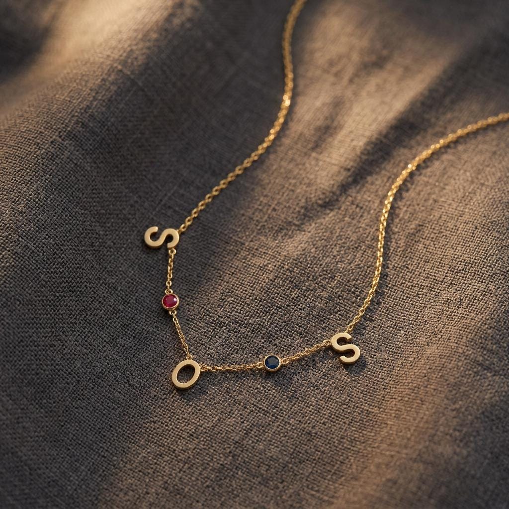 Birthstone Necklace with Initial: Personalized Family Necklace, 18k Gold Plated, Mother's Day Gift Minimalist Mothers day gifts for Her, Mom