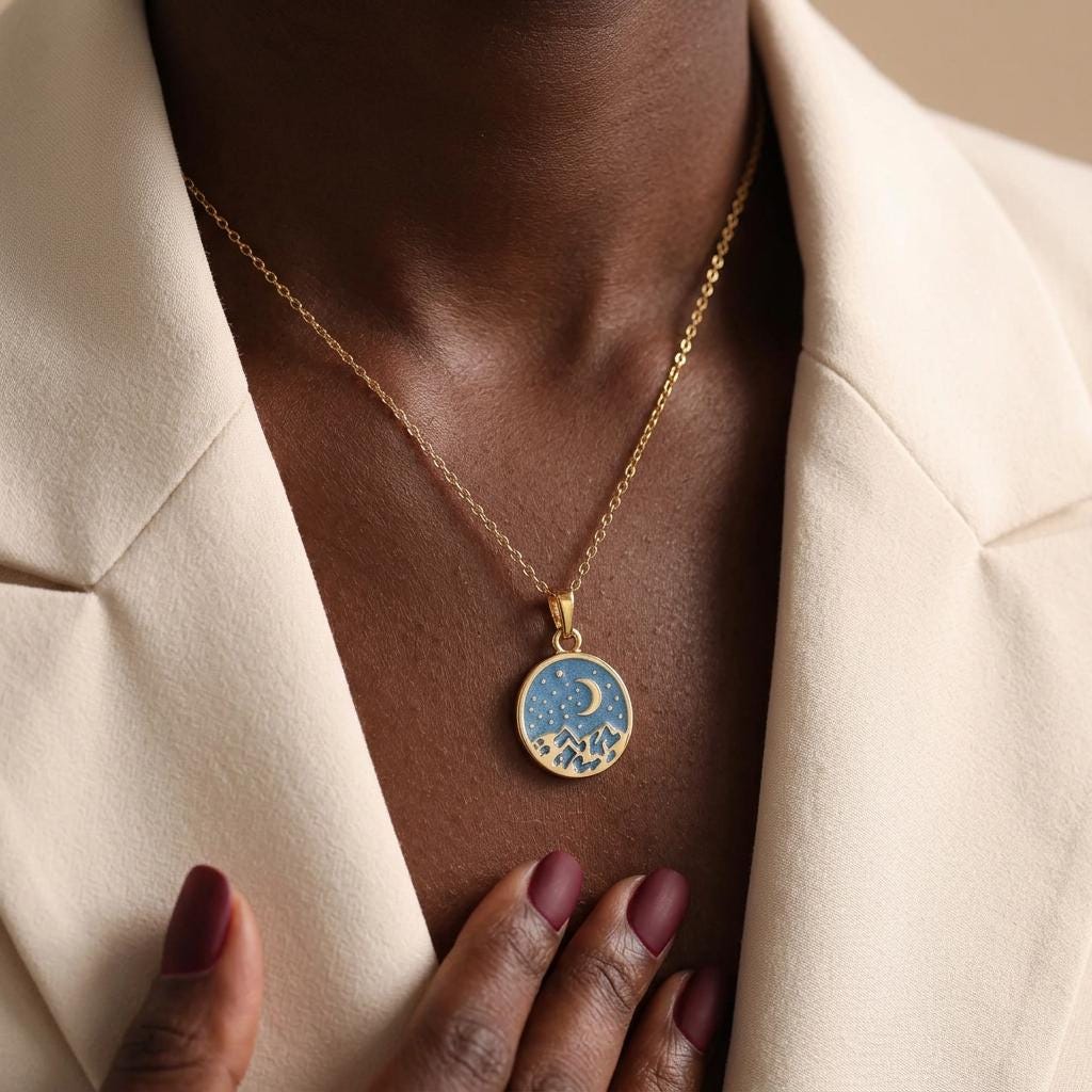 Enamel Mountain Scene  Necklace,Sky Gold Detailed, Minimalist Jewelry, Delicate, Colorful, Friend Bridesmaid Gift Wanderlust Travel Jewelry