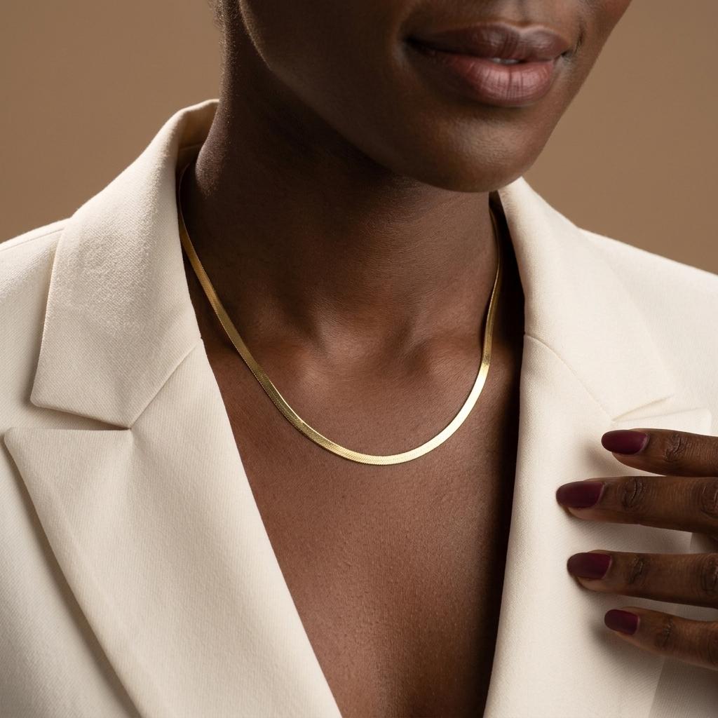 14K Gold Herringbone Chain Necklace, Herringbone Chain, Snake Choker Chain Necklace, Everyday Necklace for Women,Gift for Her, Mum, Nana