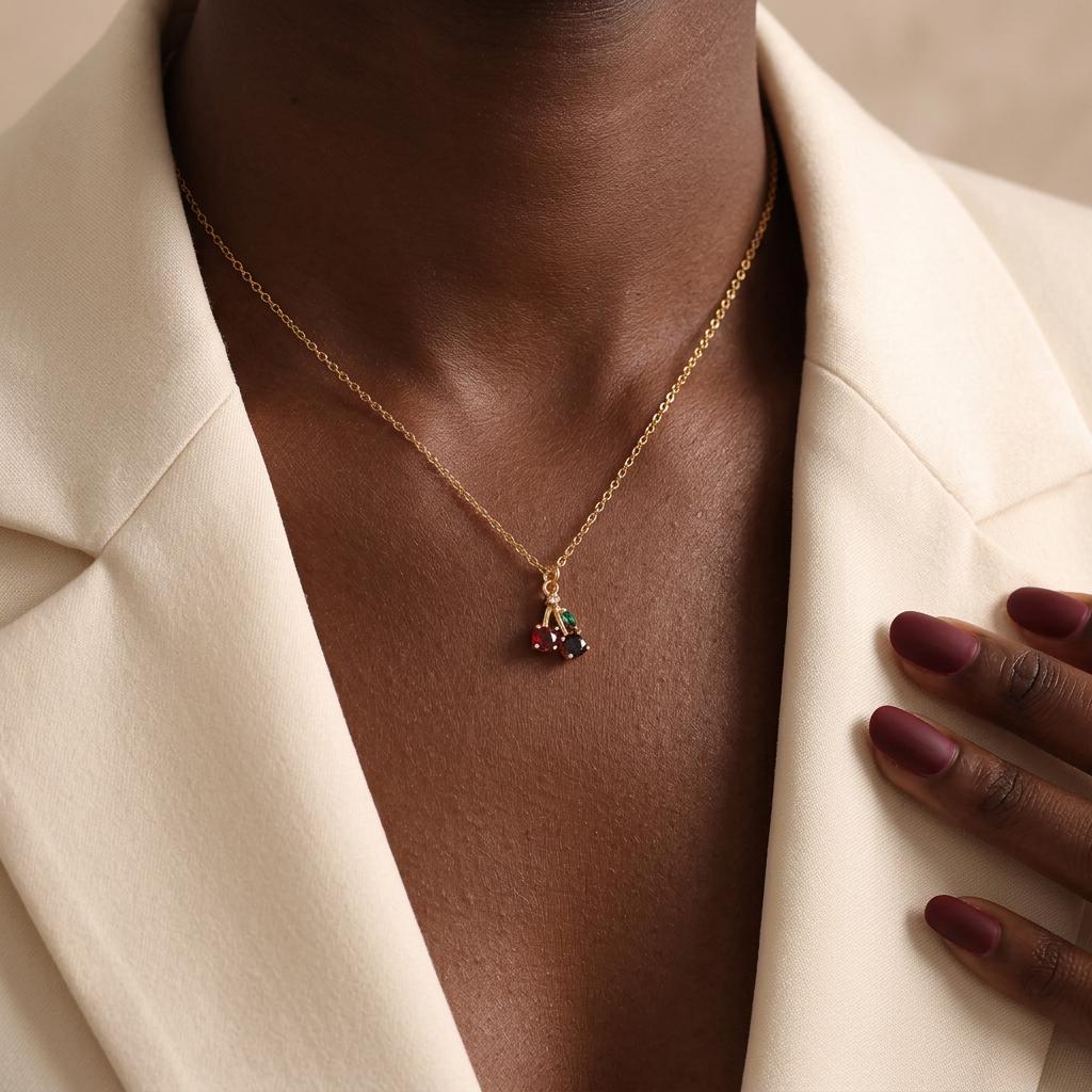 Tiny Cherry Necklace,Cute Cherry Necklace, Fruit Necklace, Cherry Jewelry, Gift for her, Christmas Gift, Everyday Necklace, Gift for Her