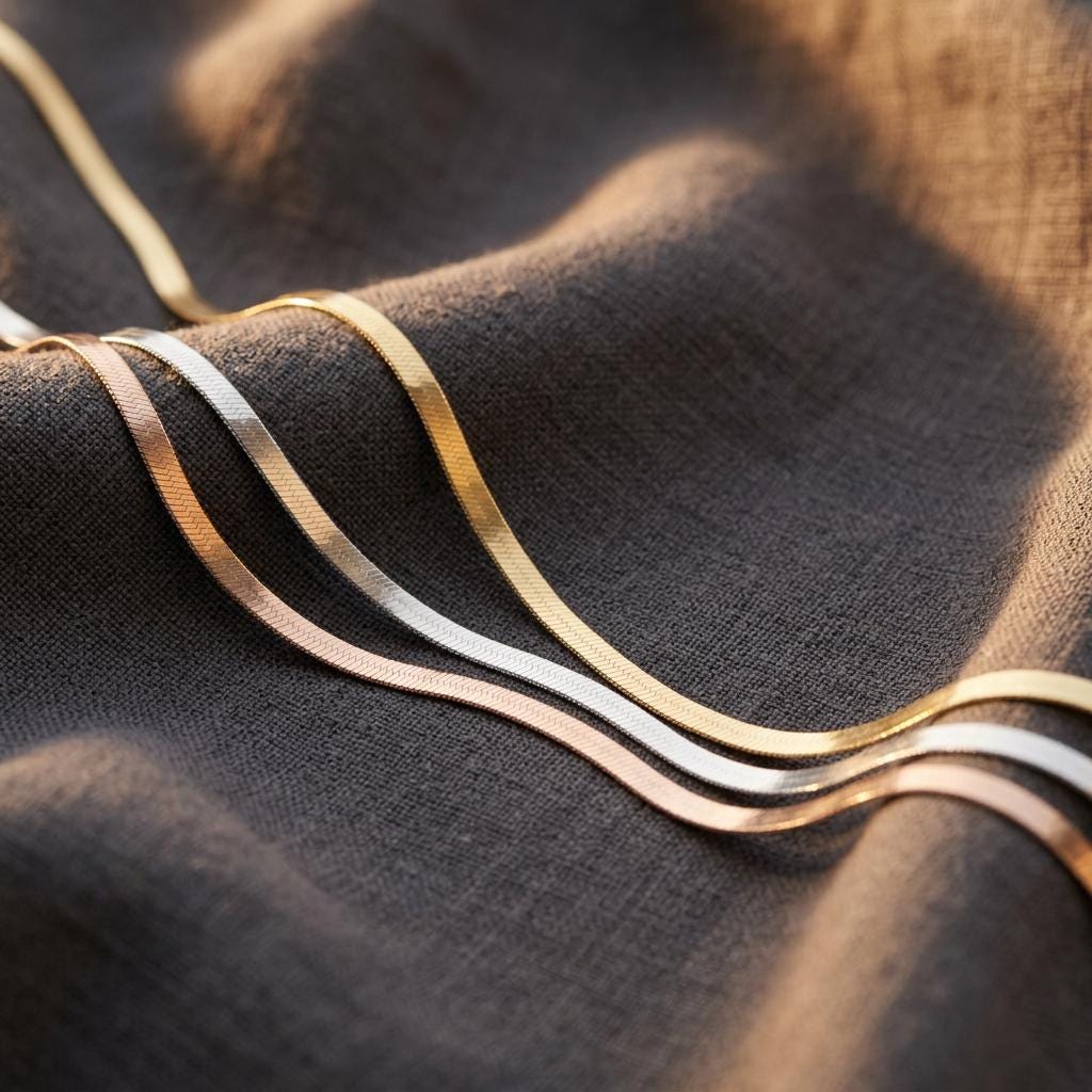 Waterproof Non Tarnish Gold or Silver Herringbone Necklace Chain,Hypoallergenic, Everyday Layering Necklace Gift for Her Women, Mom, Grandma