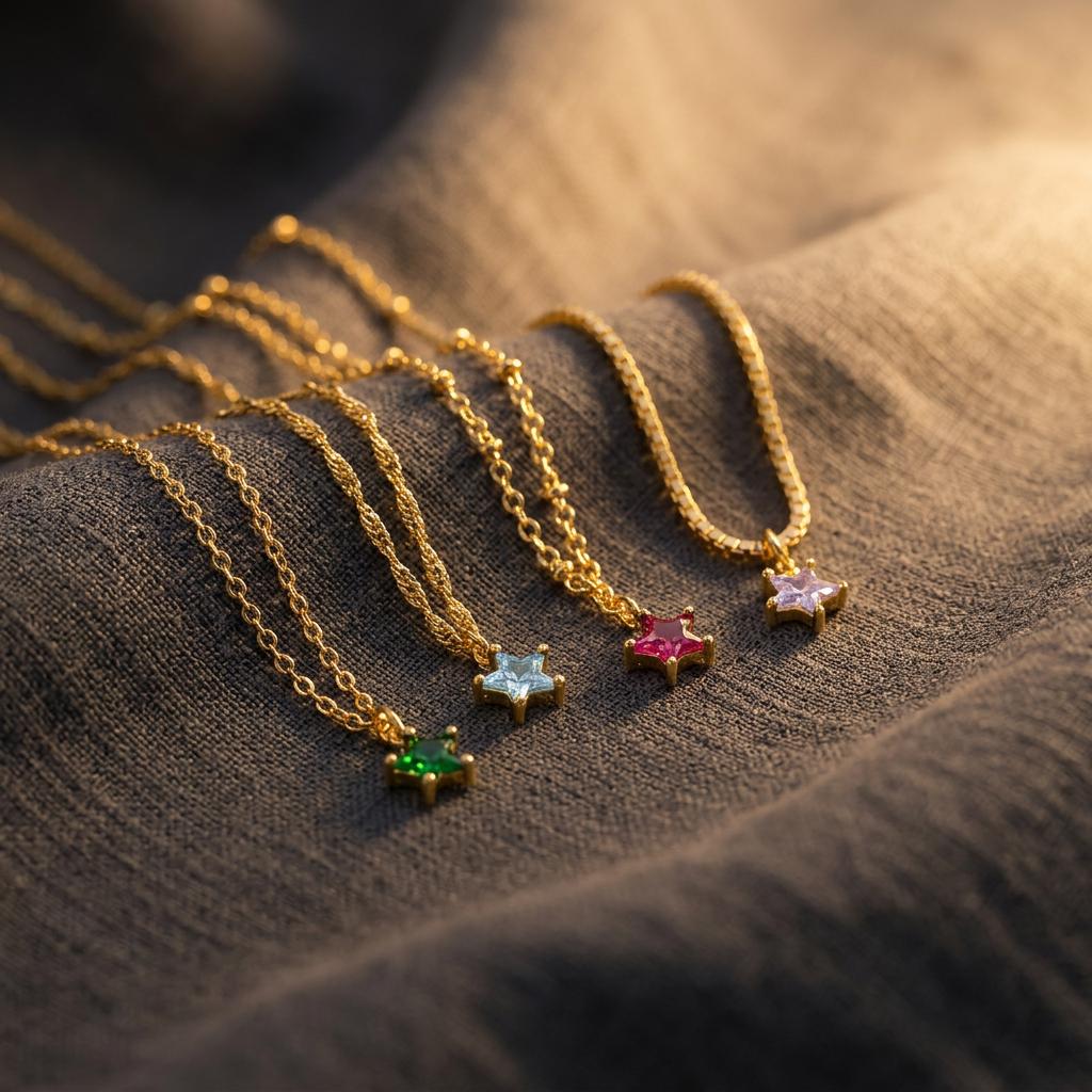 Personalized Birthstone Necklace for Women, Tiny Star Birth Month Necklace,Minimalist Jewelry, Custom Birthday Gift for Her, Dainty Necklace