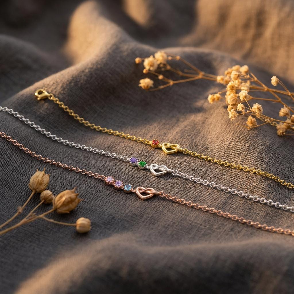 Customized birthstone bracelet, simple heart-shaped ring-shaped jewelry, birthday gift, a commemorative Mothers day present for Mum grandma