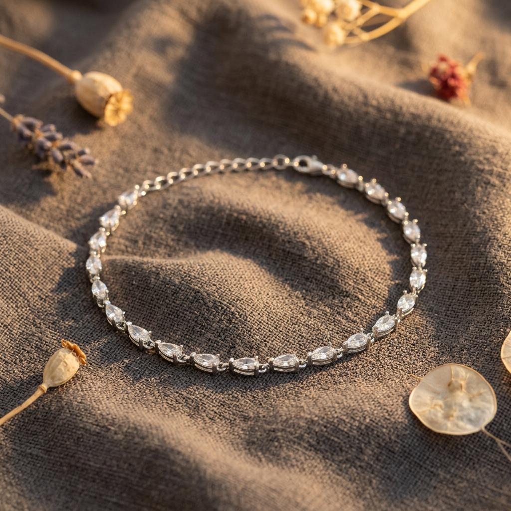 Pear Diamond Tennis Bracelet • Stackable Teardrop Birthstone Bracelet • Diamond Jewelry in Gold • Gift for Mom, Nana
