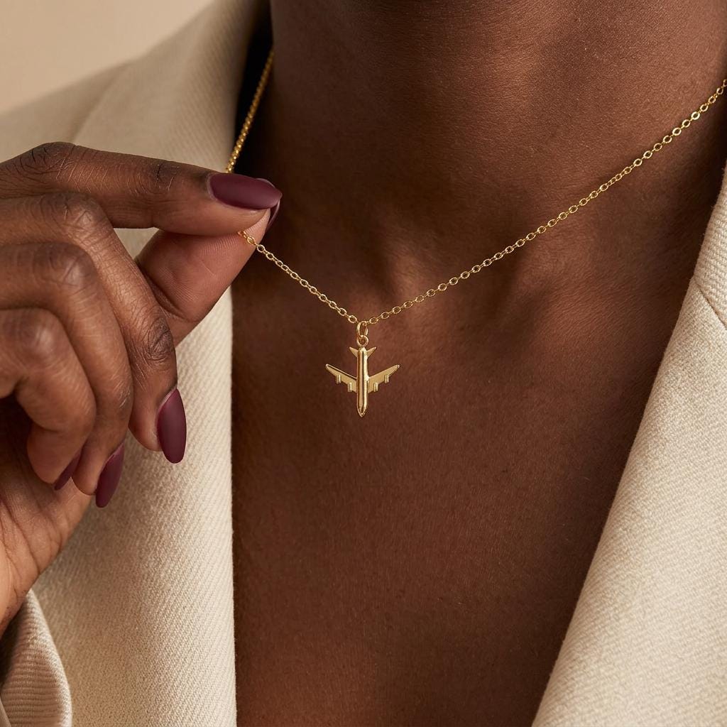 Airplane Pendant Necklace, Gold Plated Tiny Plane Necklace, Travel Lover Jewelry Gift for Her, Minimalist Everyday Travel Necklace