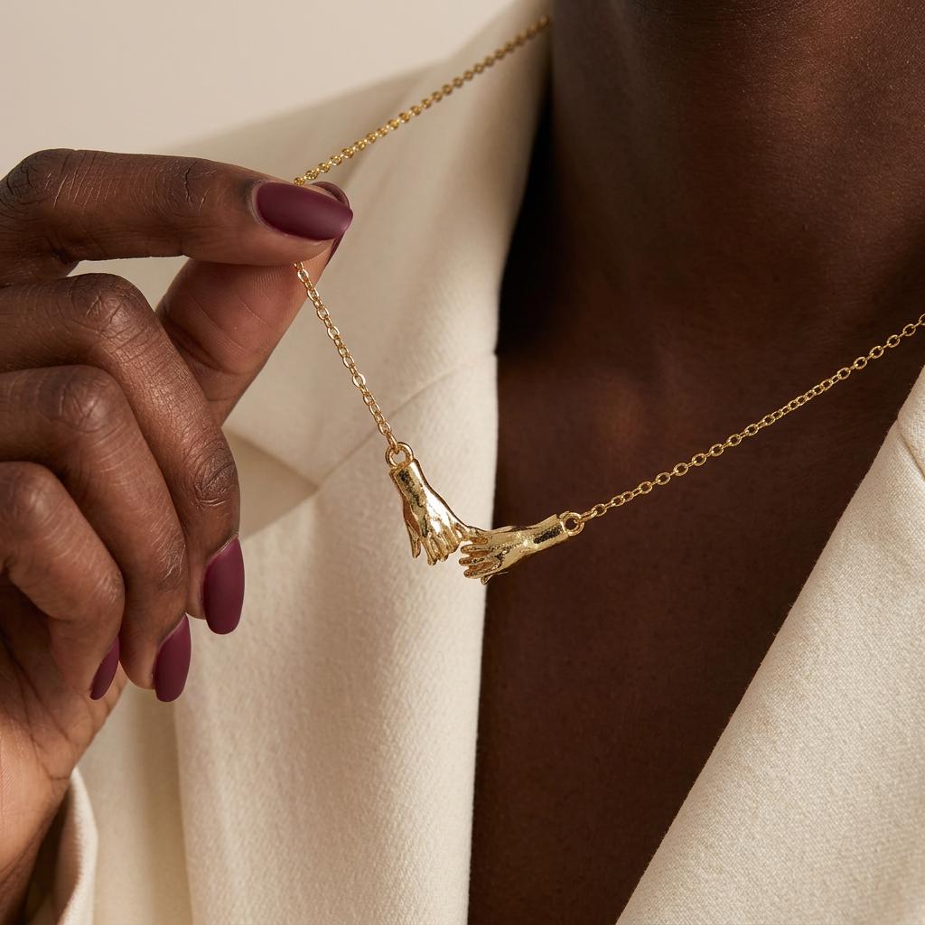 Holding Hands Necklace, Lover Necklace, Gold Hand Necklace, Couple Necklace, Minimalist Jewelry, Best Friend Gift, Gift for Her