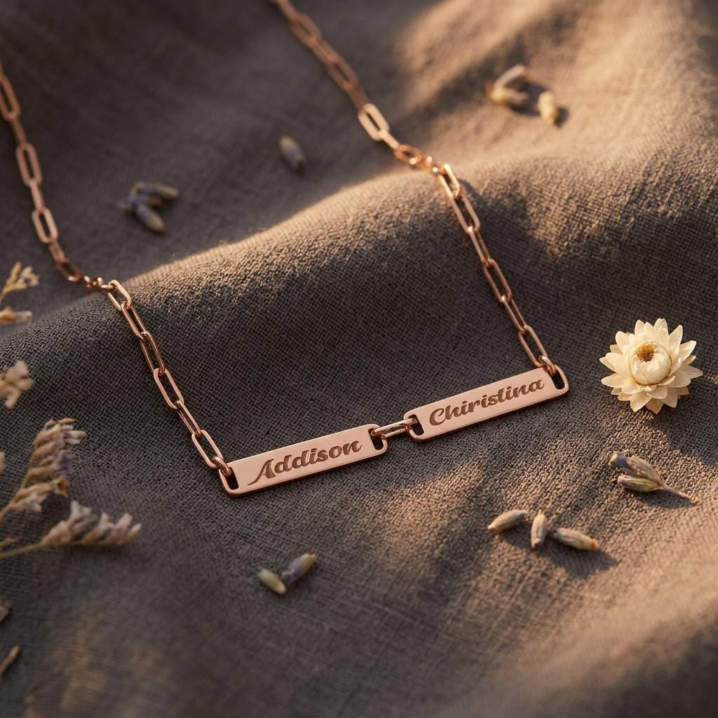 Engraved Bar Necklace with Paperclip Chain, Gift for Her, Valentine's Day Gift for Girlfriend,Name Necklace Gift For Mom,Grandma