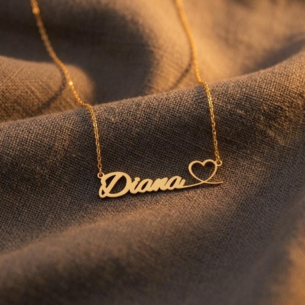 Personalized Name Necklace with Heart, Custom Gold Script Jewelry, Valentine's Day Gift for Her, Gifts for Mom, Dainty Jewelry Gift for Nana