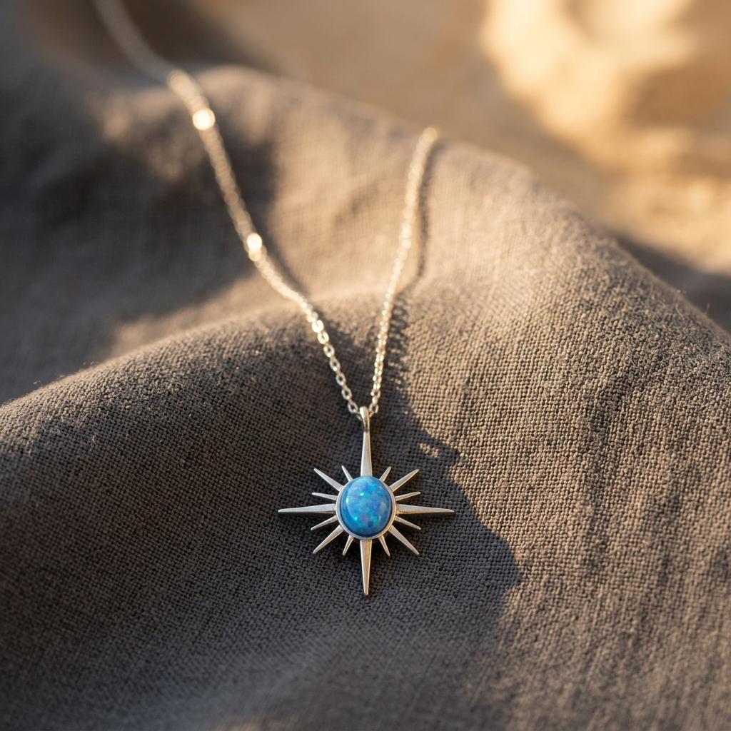 Tiny Opal Necklace, Star Pendant, North Star Pendant, Silver Necklace, Dainty Necklace,Birthday Bridesmaid Gifts, Gift for Mom, Nana